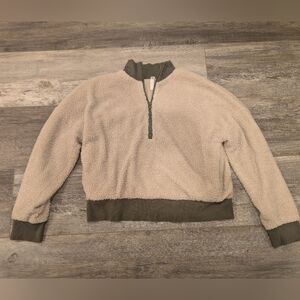 Fabletics Ladies Half Zip Sweater - Cream and Olive. Medium